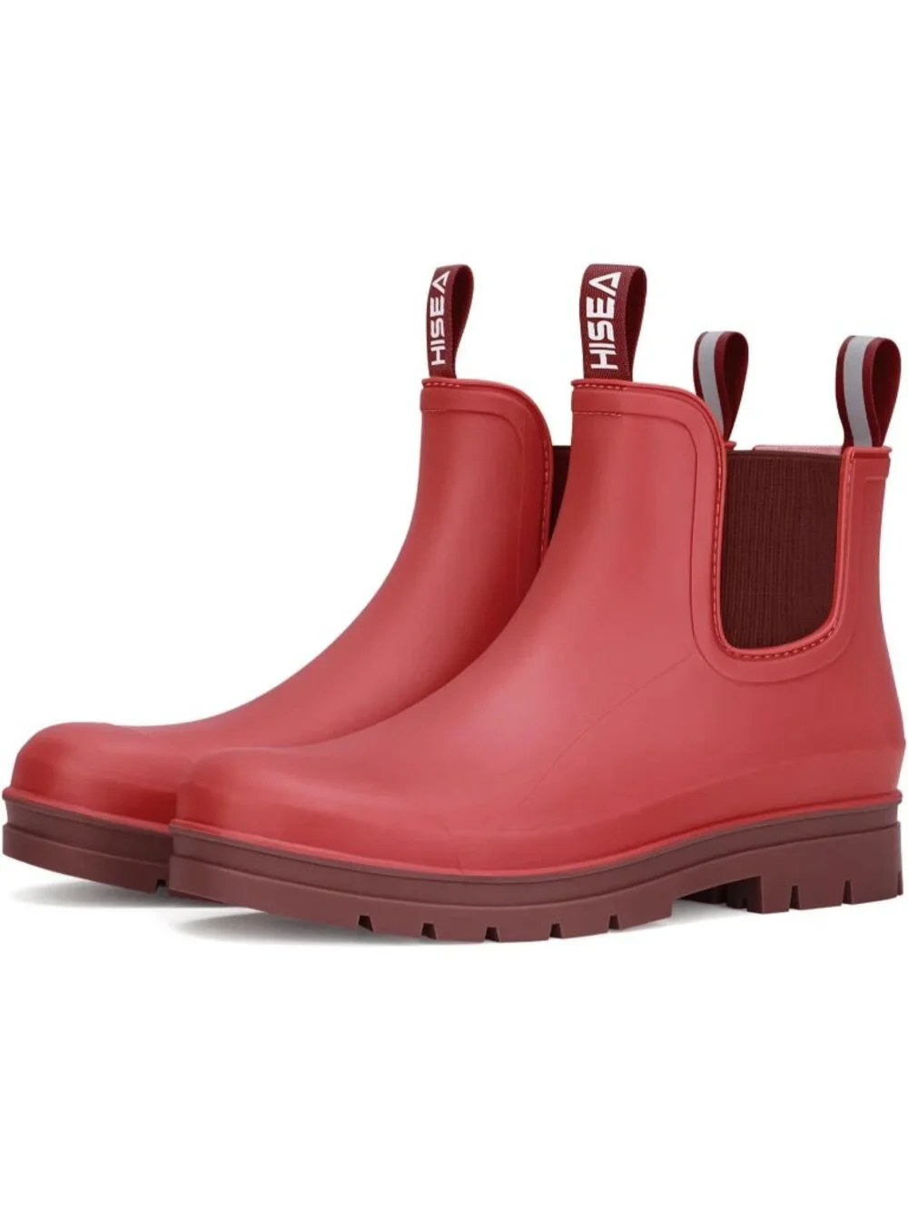 Women's Burgundy Red Short Rain Boots Waterproof Ankle Chelsea Boots Non-Slip
